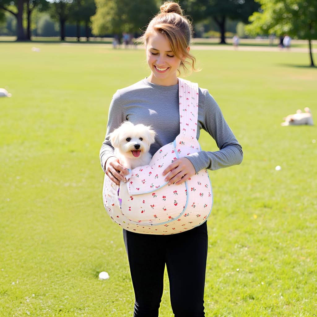 Transportín de algodón para mascotas para perros y gatos, bolso de mano con estampado floral (blanco, pequeño)