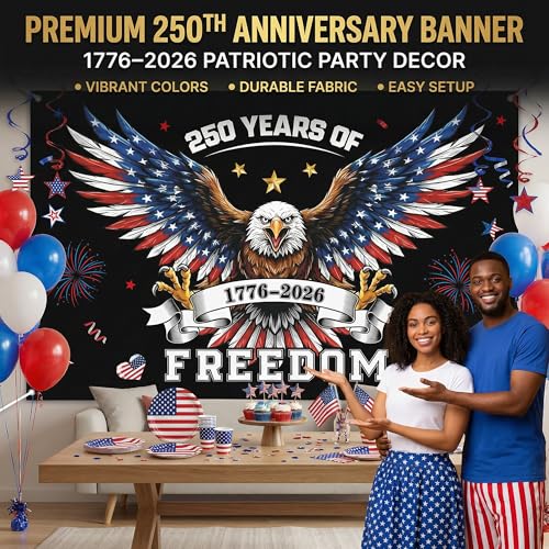 Image of 250th Anniversary Decorations - 4th of July Backdrop for 1776-2026 America Merchandise Patriotic USA Freedom Photo Booth Background Banner for Home Indoor Outdoor,Fourth of July Accessories