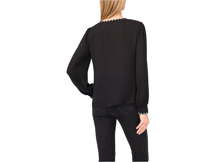Long Sleeve Button Down Contrast Scalloped Top - Image 3
