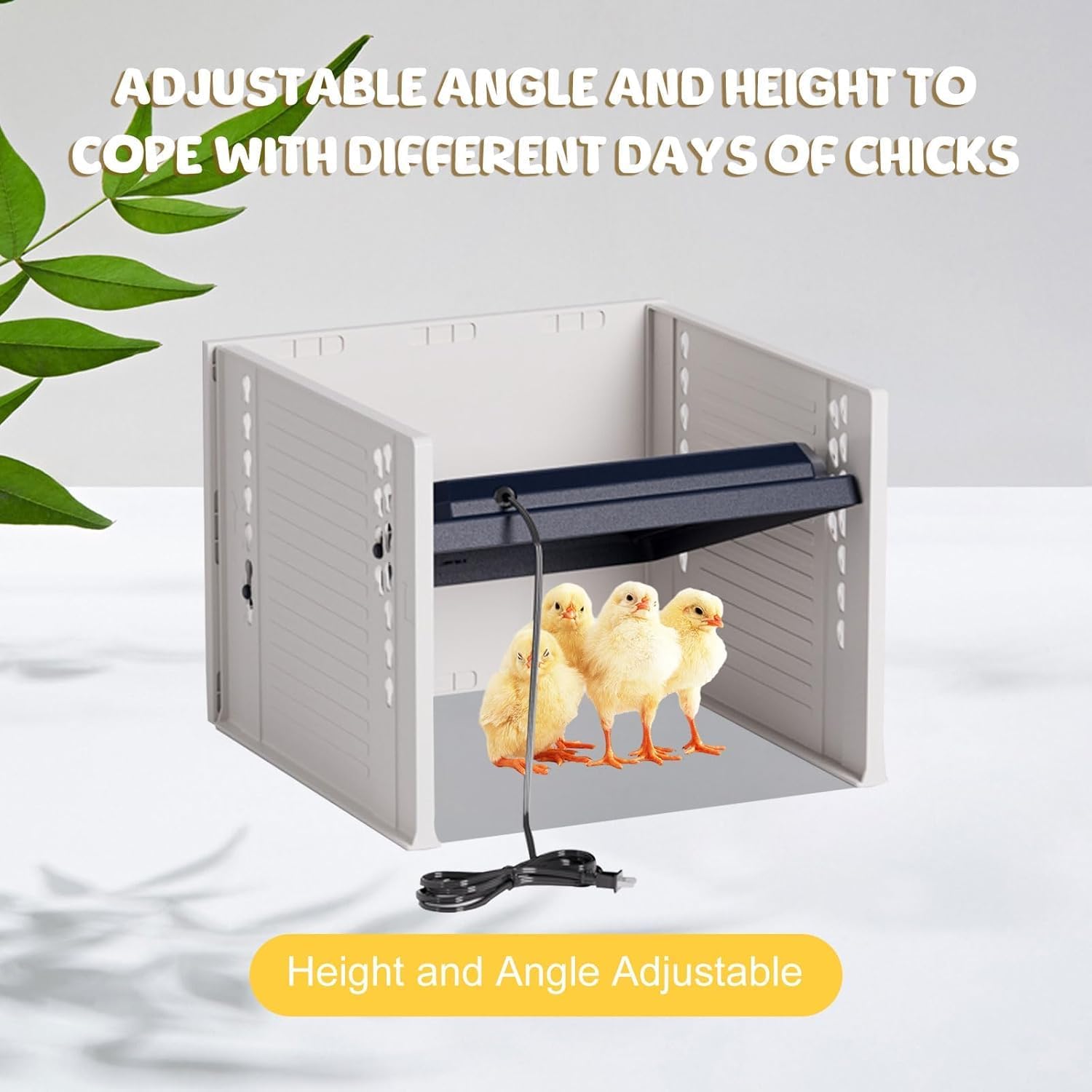 Criadora de Pollitos, 25W Calentador de Pollos con Paneles Anti-Viento, 10-65°C Termostática Calentador para Gallineros con Pantalla LED Digital, Ángulos de Inclinación y Altura Ajustable (Negro)