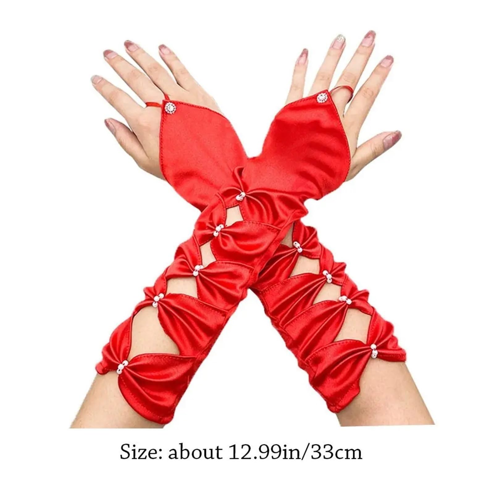 Guantes De SatéN Guantes de novia de boda elástico largo satén plisado Bowknot codo verde azulado guantes sin dedos fiesta de noche guantes de niña