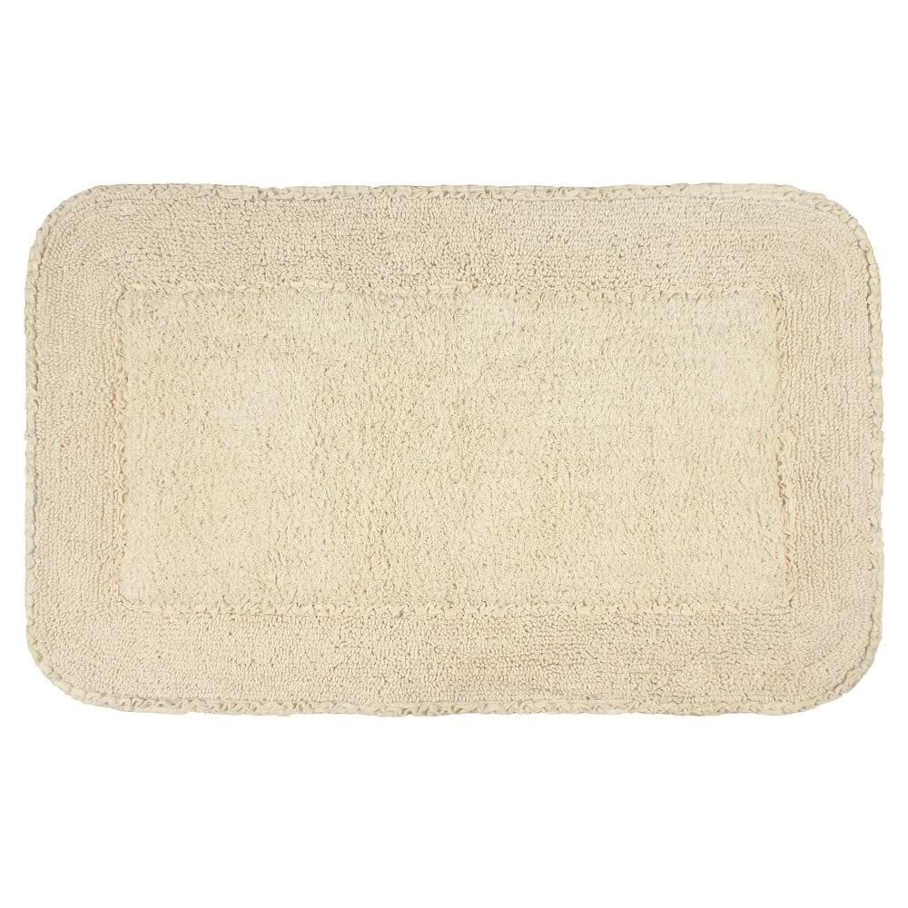 Modern Contemporary Ivory Cream Boho Bathroom Rugs with Lovely Frill Trims Towel Texture Size 24x40 Non Slip Backing