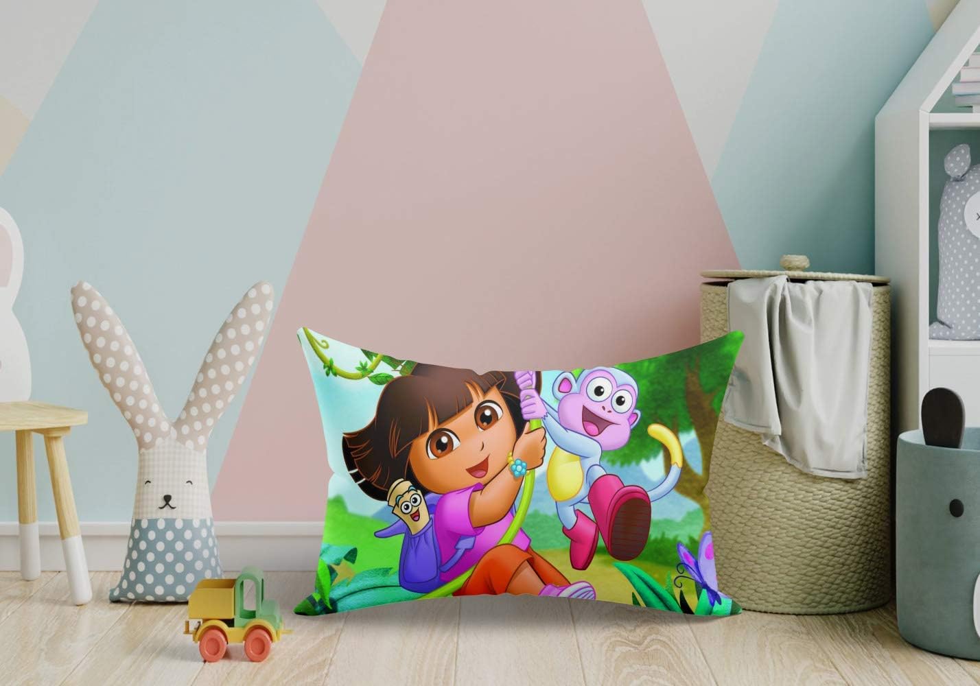 Kid's Velvet Cartoon Printed Pillow (Multicolor, 12x18 Inches)