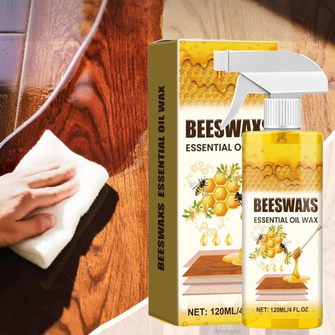 Beeswax Wood Polish Spray, Cera de Abeja para Muebles y Madera, Limpiador y Protector Natural, Spray Fácil para Armarios, Suelos, Mesas y Muebles (3PC)