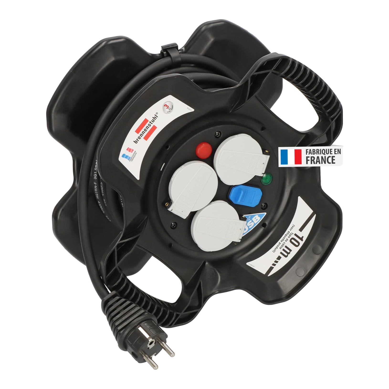Brennenstuhl Enrouleur électrique X-GUM compact, USB A, 10m H07RN-F 3G1,5