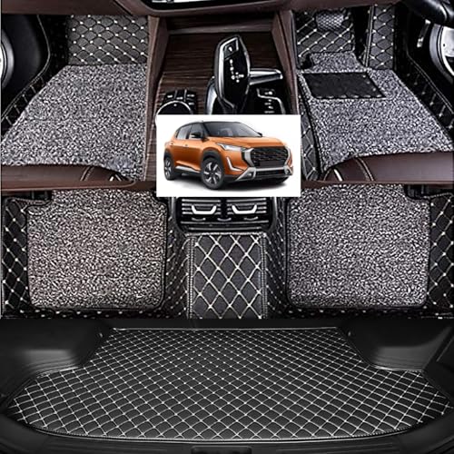 Image of Vahan Expo Premium 7D Car Mat Full Set for Magnite with Boot Mat || Luxury Double-Stich 7D Car Floor Mat Complete Set || 100% Waterproof and Washable || Black