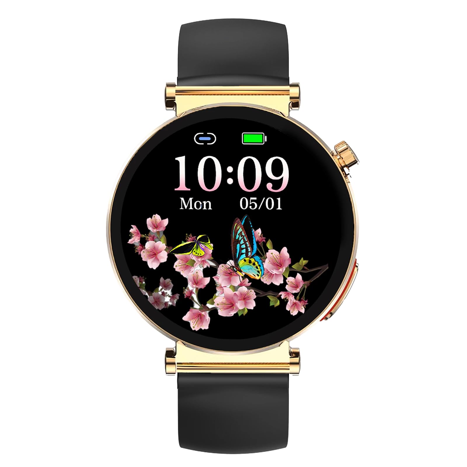 Knauermann Neo 2 - Reloj Inteligente Cuadrado Negro - ECG - Función HRV - Bluetooth BT - Apnea del sueño - Presión Arterial - Negro, Acero Inoxidable, Redondo, Dorado