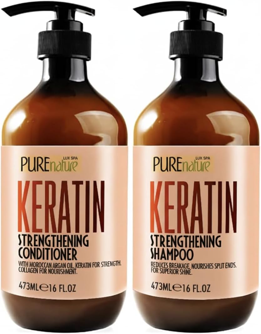 Keratin Shampoo and Conditioner Set - Sulfate and Paraben Free Treatment for Dry Hair - Anti Frizz, Collagen Enriched Formula for Curly or Damaged Hair - Safe for Men and Women with Color Treated Hair