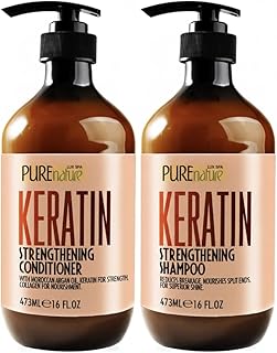 Keratin Shampoo and Conditioner Set - Sulfate and Paraben Free Treatment for Dry Hair - Anti Frizz, Collagen Enriched Formula for Curly or Damaged Hair - Safe for Men and Women with Color Treated Hair