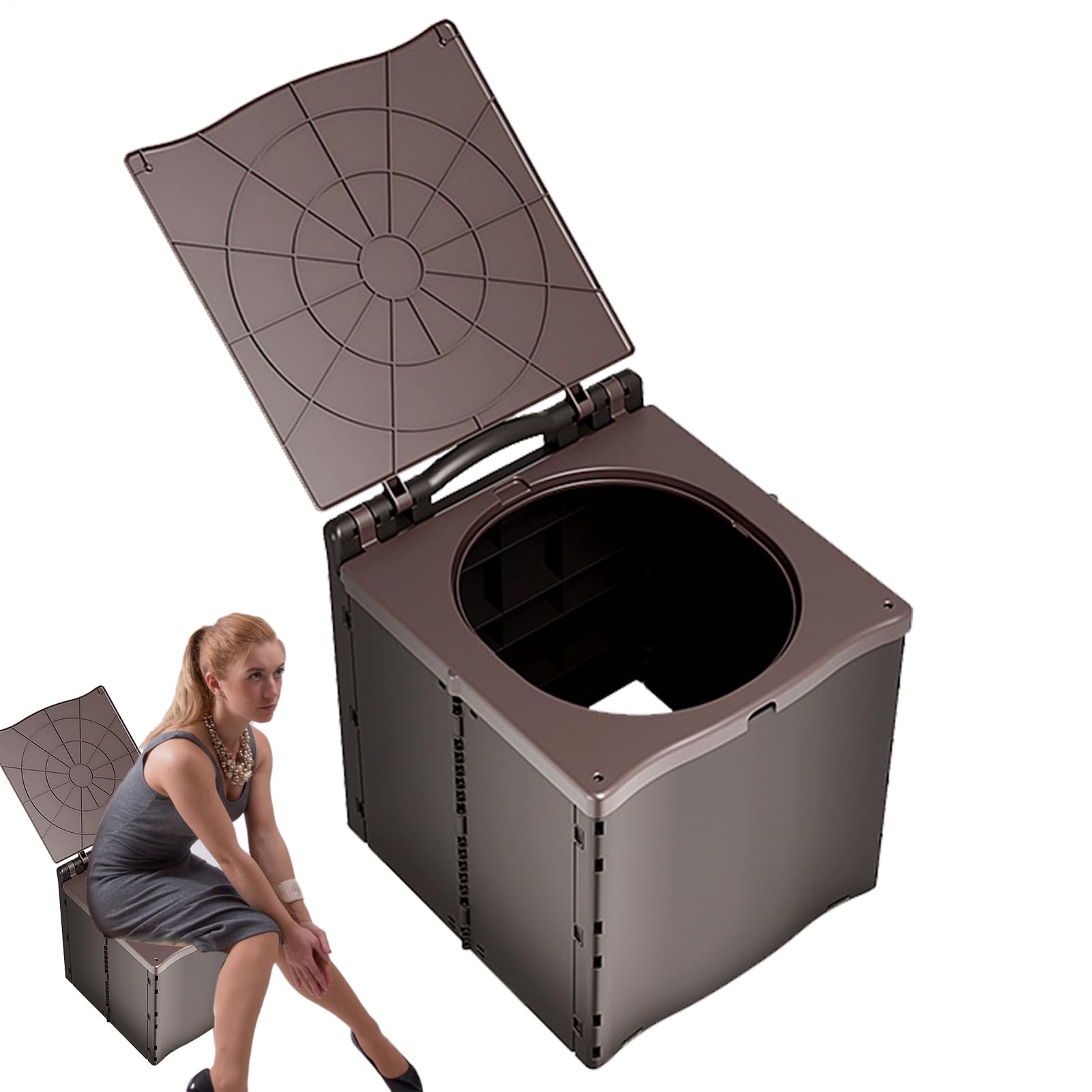 Toilette portatile per campeggio, WC pieghevole da campeggio, WC portatile per esterni, da campeggio, per esterni, comodino, WC, auto, viaggio, della spazzatura da donna, secchio per