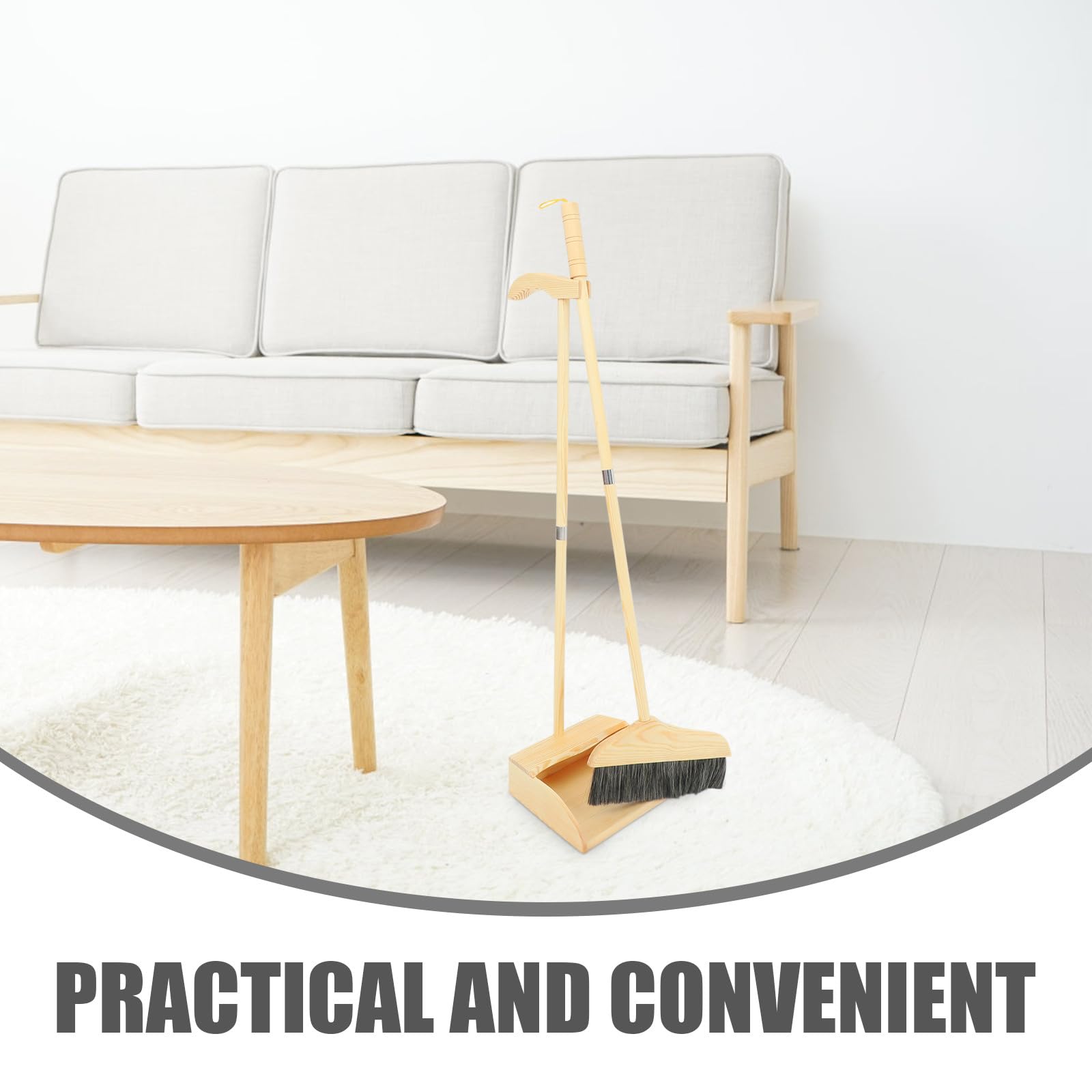 Uonlytech Weiches Borsten Besen und Kehrschaufelset mit Langem Holzstiel Ergonomischer Griff Leicht und Bequem für Haushalt und Flur Einfache Aufbewahrung