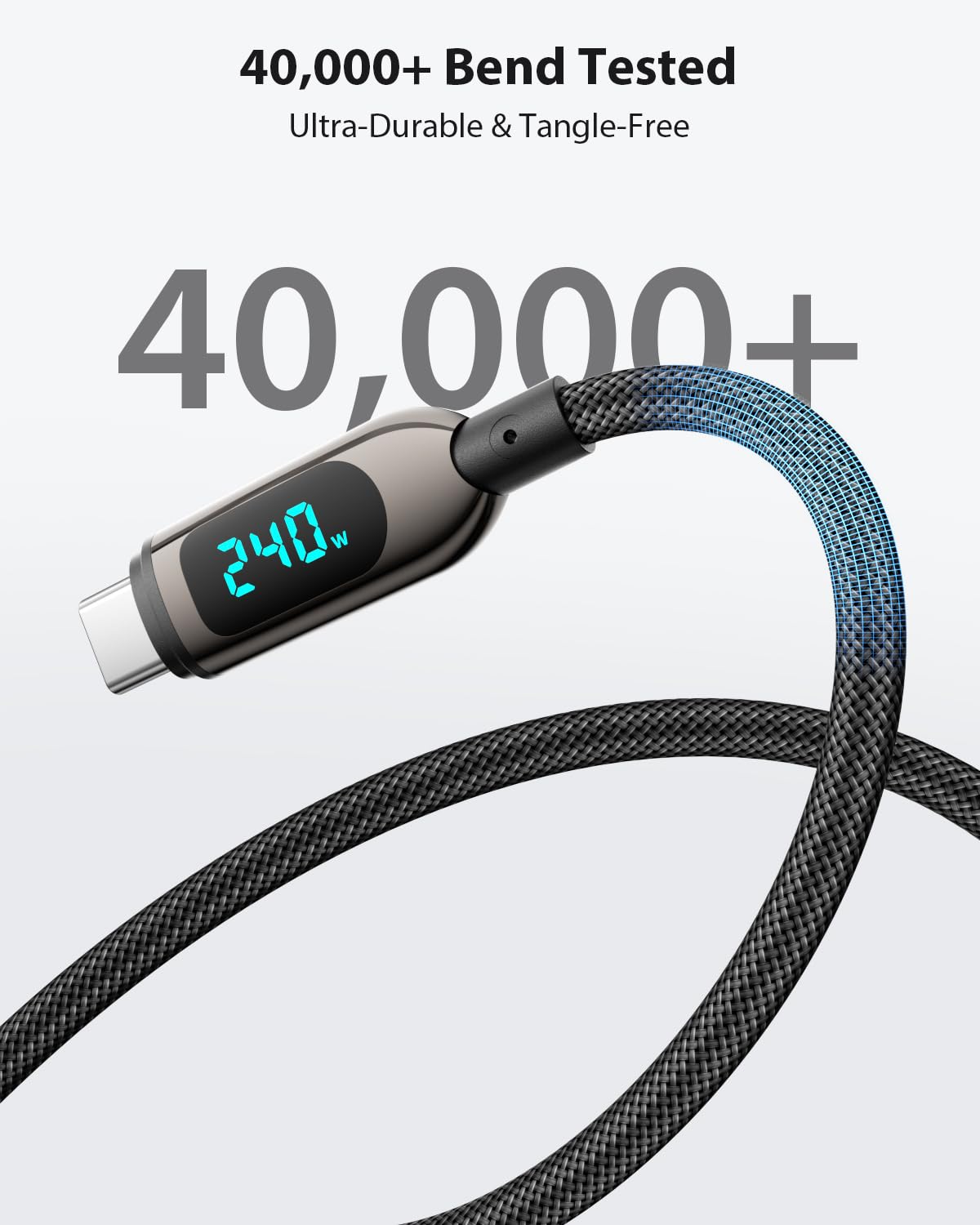 SOOPII 240W USB C to USB C Cable, [10ft,2Pack] Nylon Braided Fast Charging Cable with LED Display for lPhone 17/17 Pro/16 Plus/15 Pro Max,lPad Air,MacBook Pro,Galaxy S25/S24, Pixel, LG (Black)