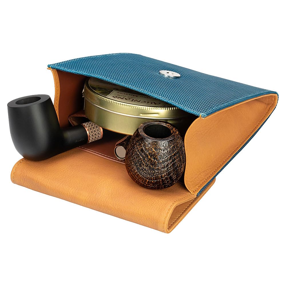 VAUEN Pfeifentasche Easy (641), Brown (Leder mit braunem Canvas), Magnetverschluss
