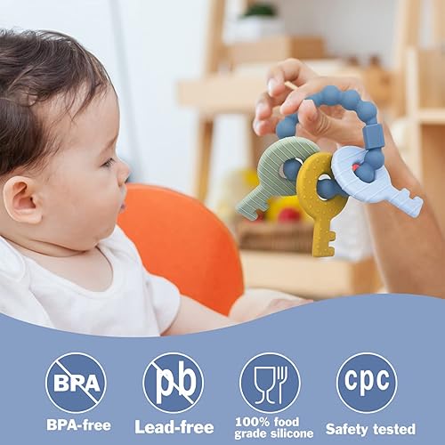 Miniatura 8 de YAPROMO Llaves de dentición para bebés de 6 a 12 meses, juguetes masticables para bebés y niños pequeños, lindas llaves de mordedor para bebé,