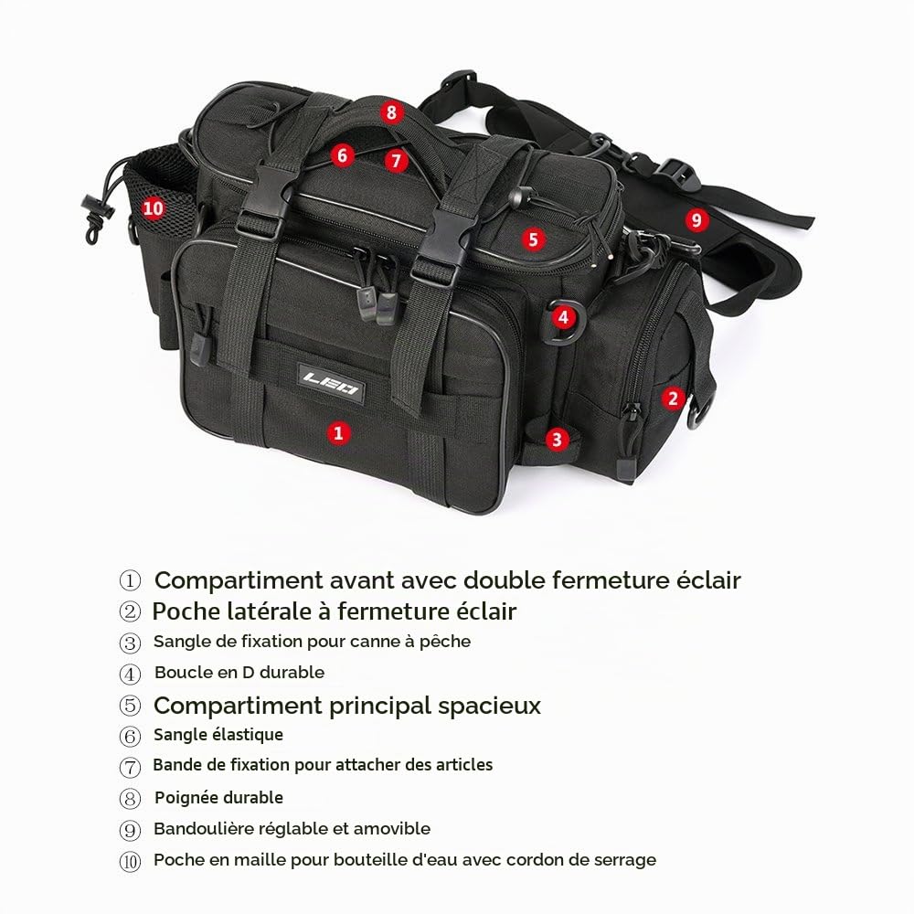 LIXADA Grand Sac de Pêche Sac de Stockage D'appâts Multifonction Sac de Pêche à Deux Couches de Pêche Utilitaire kit Sac à Bandoulière