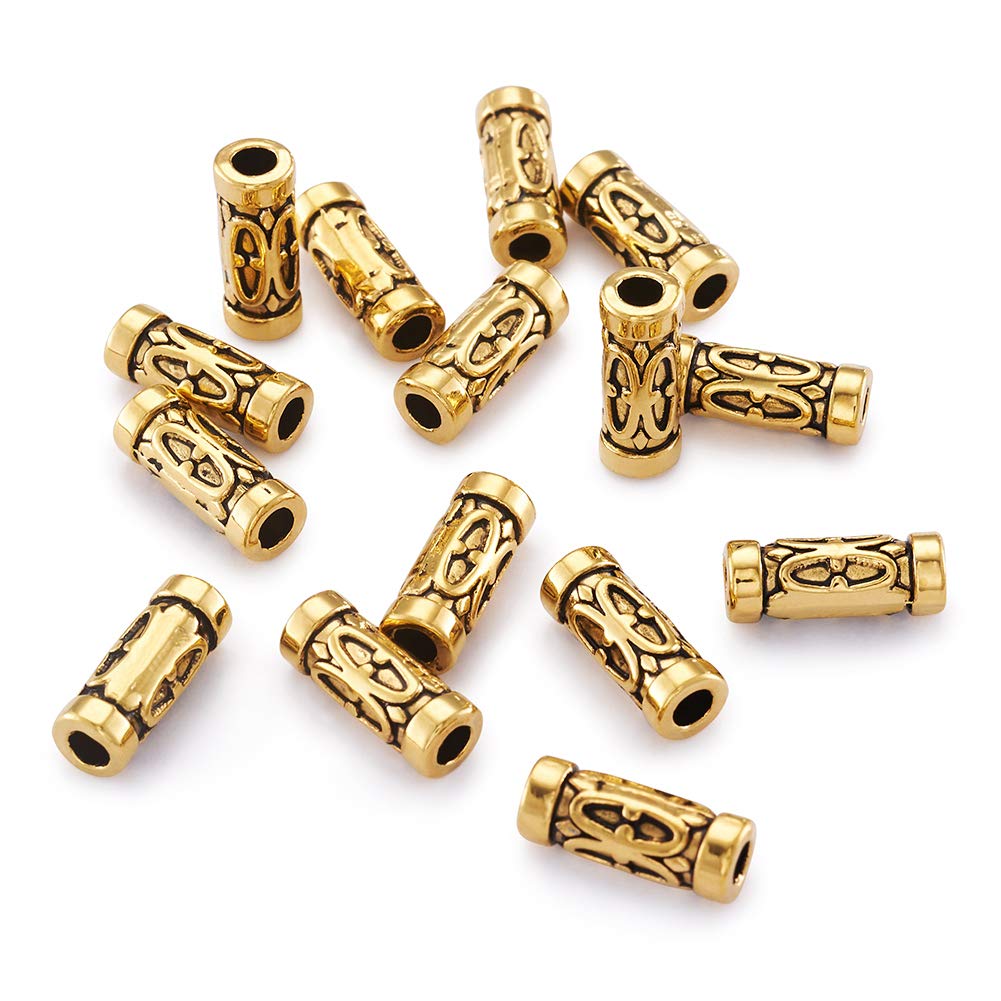PandaHall 50pcs Tibetan Style Alloy Column Tube Beads 13x5mm Antique Golden Large Hole Metal Spacer Loose Charms Bead for Bracelet Necklace Jewellery Making, Hole: 2.5mm โ image 1