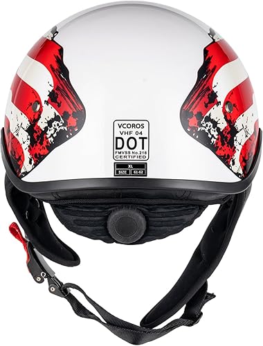 Miniatura 4 de VCOROS Half Helmets VHF04 - Visera para el sol de cara abierta, hebilla de liberación rápida, ajustable, aprobado por DOT, para ciclismo, retro,