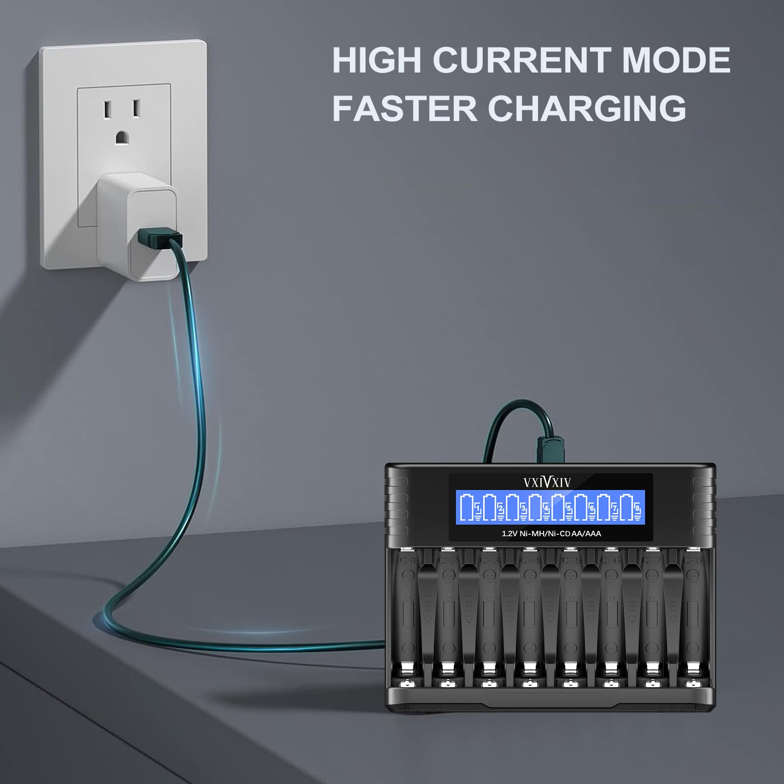 VXIVXIV Ni-MH AAA AA Battery Charger,8 Slots Ni-MH Battery Charger Ni-MH AA Charger AAA Battery Charger for 1.2V Ni-MH Ni-CD AA AAA Battery
