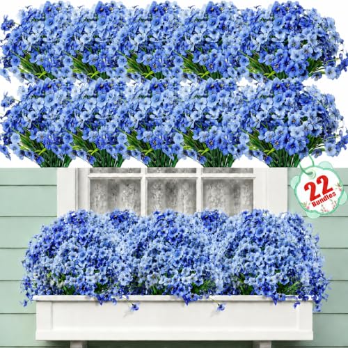 Powbrace 22 Pack Artificial Flowers for Outdoor Indoor Fake Plants(Blue)