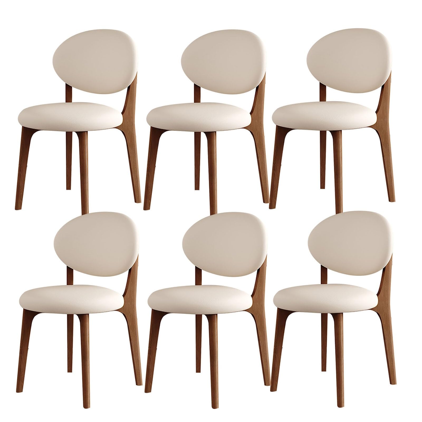 Set di 2/4/6 sedie da pranzo moderne di metà secolo, gambe in legno massello, cuscini in pelle PU, design elegante e rotondo, per soggiorno e camera da letto (noce chiaro + bianco)