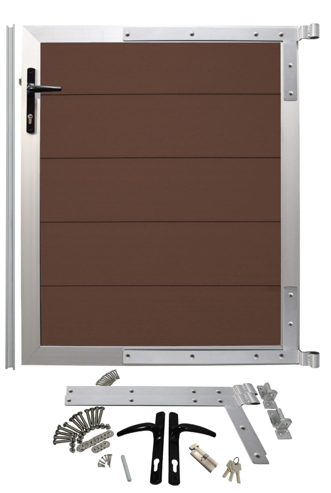 WPC Tür Alu Gartentür Zauntor Tor Gartentor Chocolate Braun Systemzaun 90x110 cm
