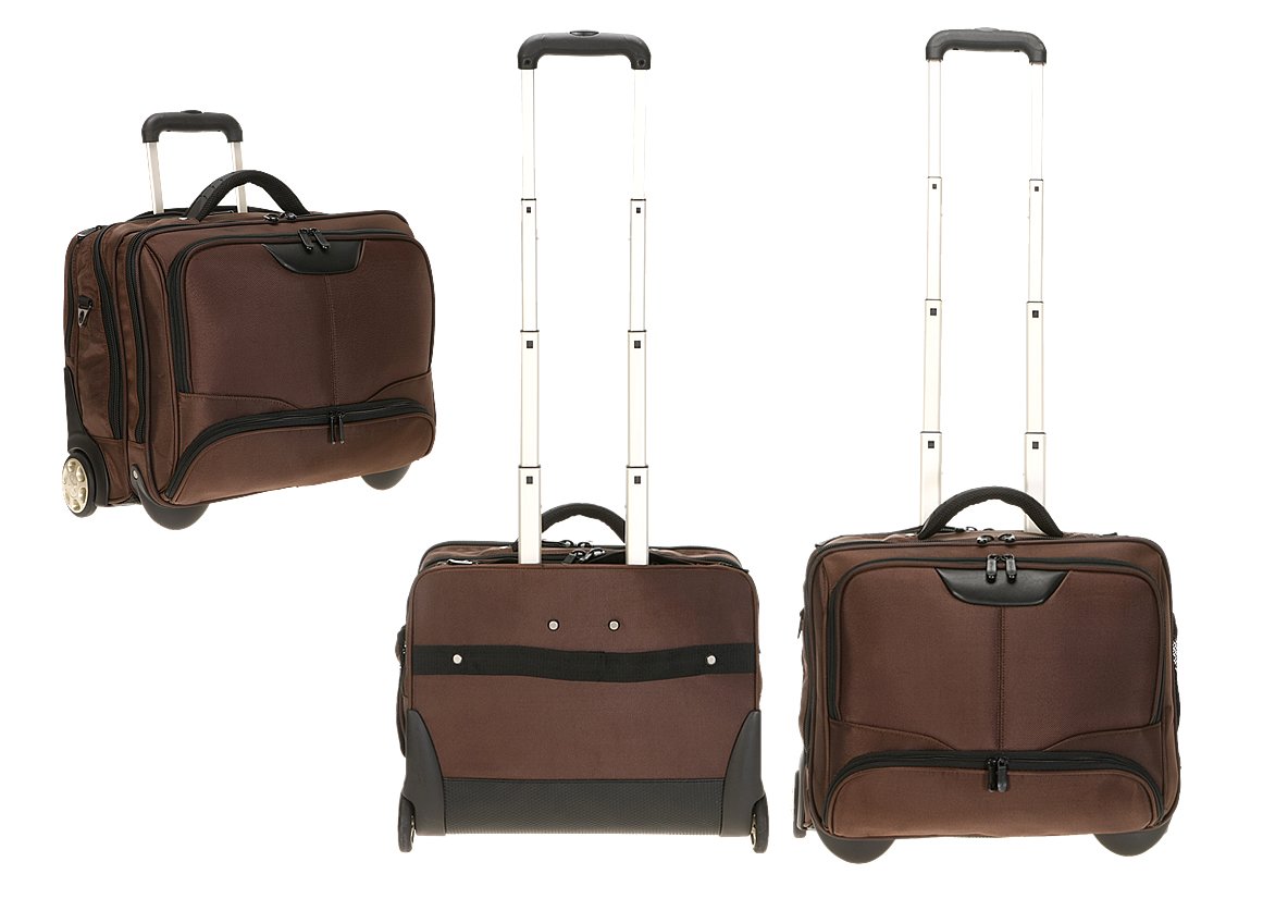 Bolsa portátil con ruedas para ordenadores portátiles (17 pulgadas Max. 41 x 29 cm] con correa de hombro/marrón