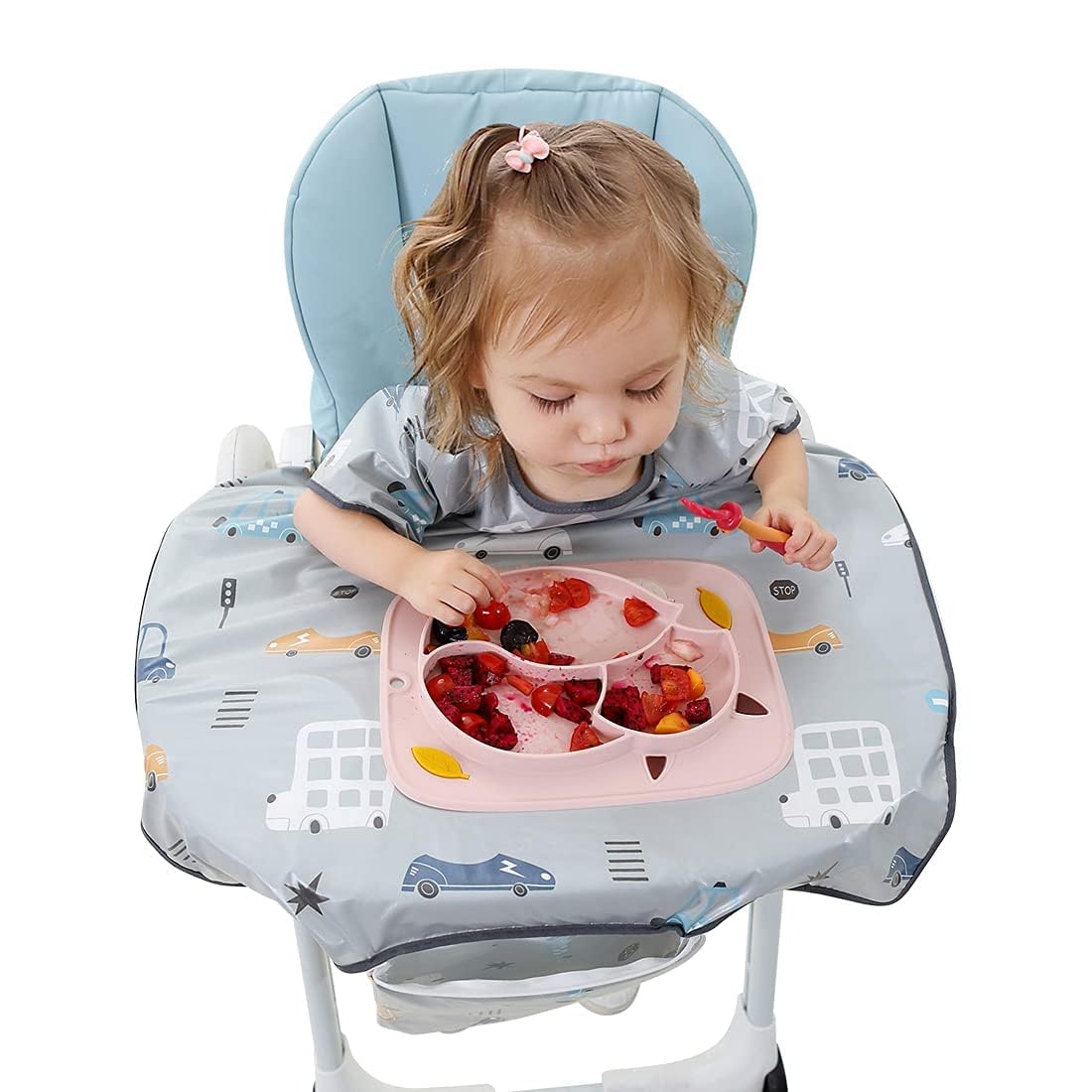 Joyzzz Coverall Baby Feeding Bib, Skin-Friendly Tidy Tot All-in-One Bib with Pockets, Waterproof and Stain-Resistant Baby Feeding Smock, Baby Weaning Bib Attaches to High Chairs and Tables