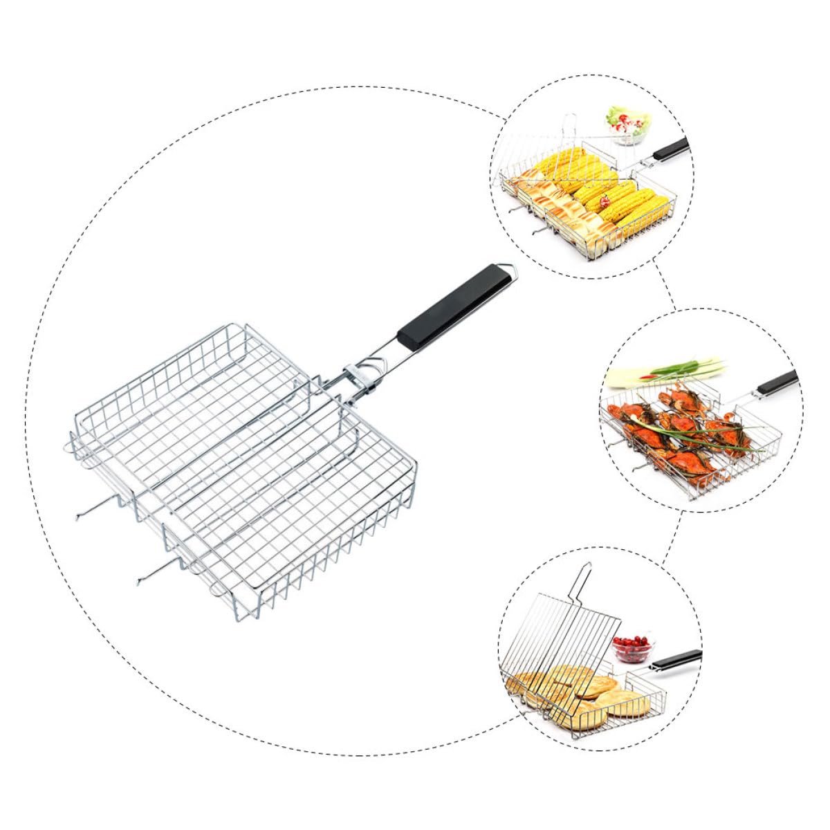 Przenośny stojak do grillowania ze stali nierdzewnej – kompaktowe narzędzie składane do gotowania na świeżym powietrzu, grillowania ryb i kurczaków, idealny na kemping i tailgating