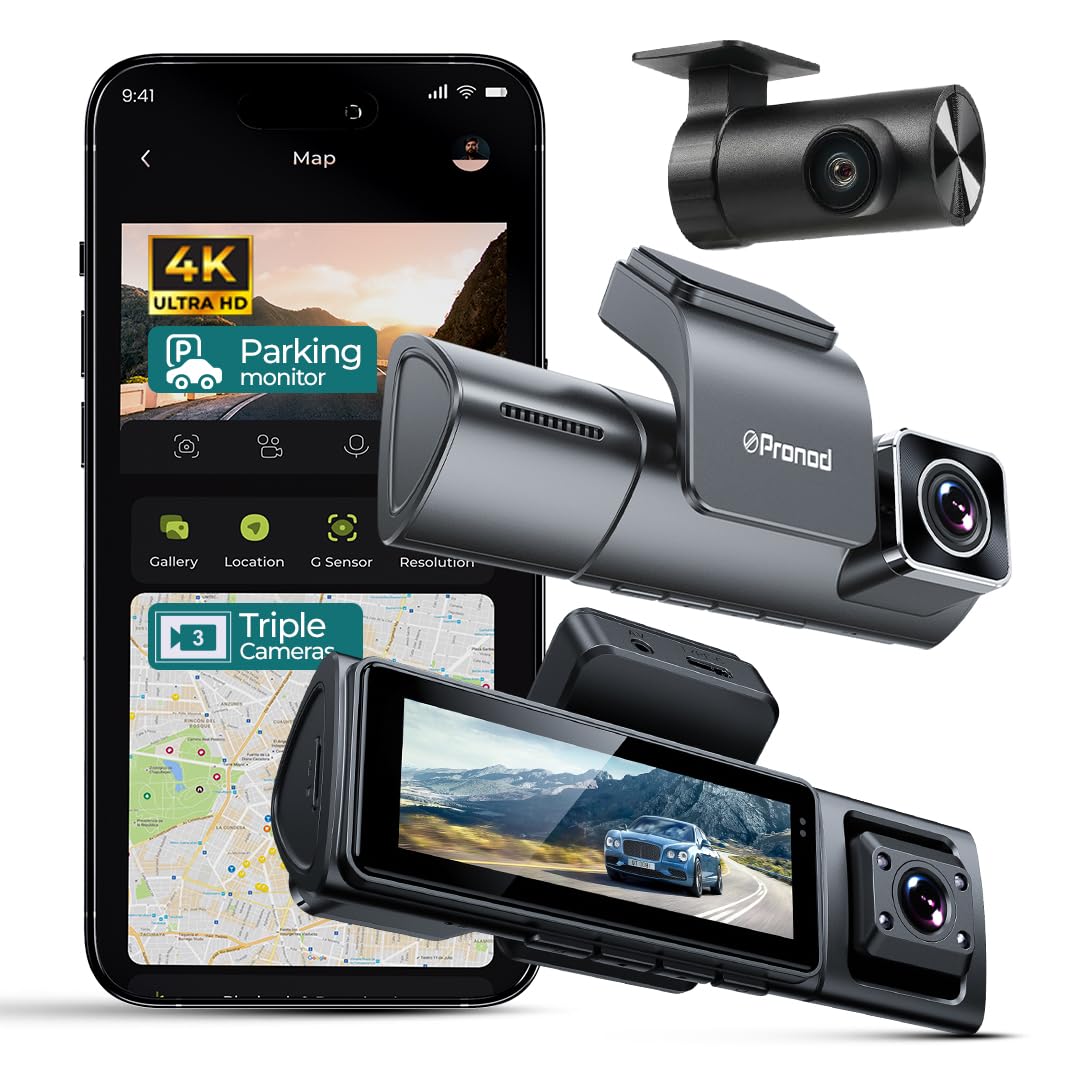 PRONOD 4K 3 Channal D Dash Cam for Car Front Rear and Cabin | UHD Resolution Dashcam for Car with Mic | 3.2 Inch Screen, GPS Tracking, Night Vision, WiFi App Control, 24H Parking Mode, Supports 512GB-image-42