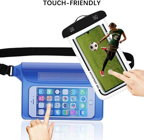 Miniatura 6 de Juego de 4 bolsas impermeables, incluye 2 bolsas de cintura con correa ajustable, 2 fundas para teléfono para kayak, natación, viajes (negro y azul)