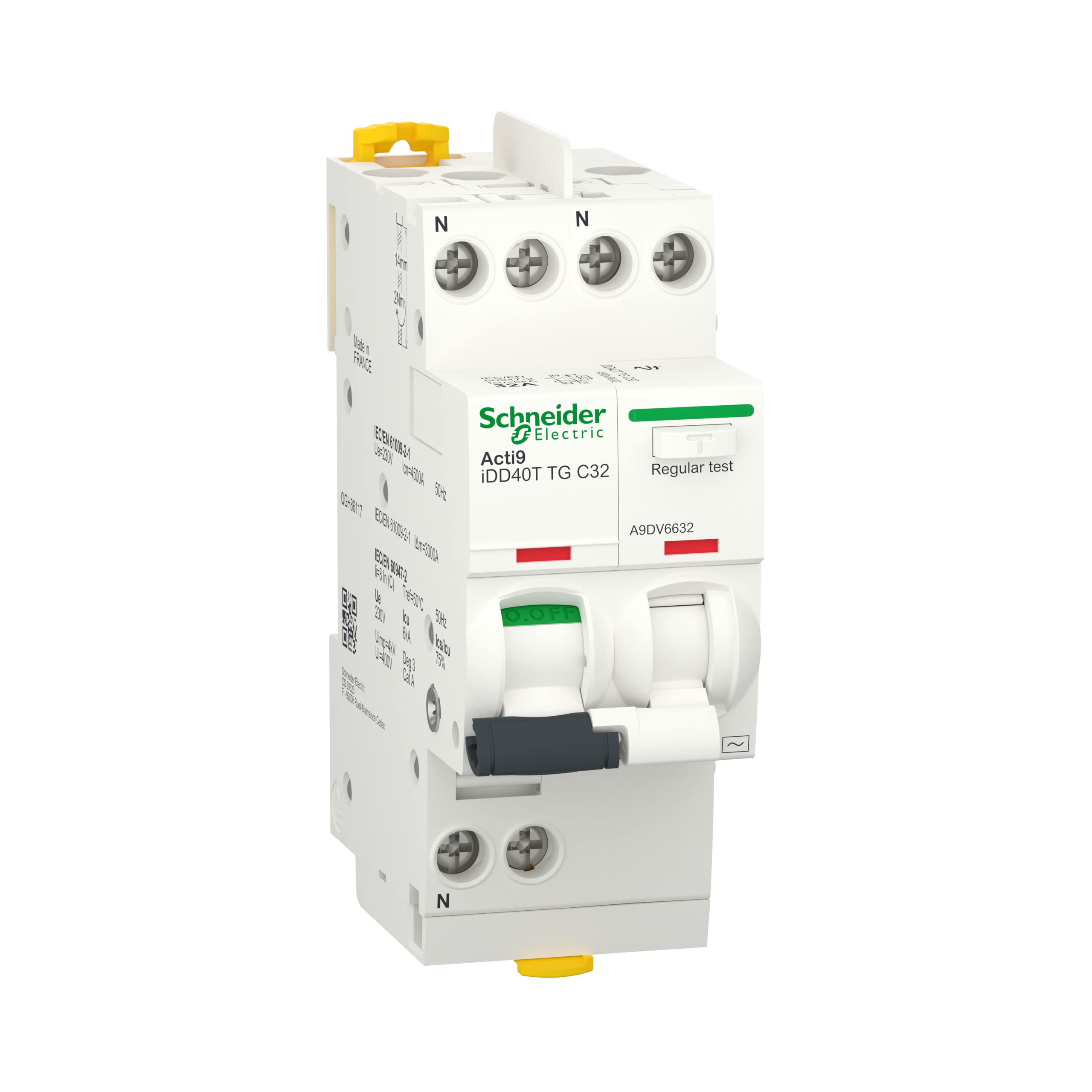 Schneider Electric - Acti9 iDD40T - disjoncteur différentiel tête de groupe - 1P+N C 32A 6kA 300mA AC - A9DV6632