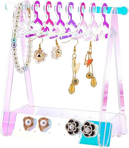 PH PandaHall Soporte de acrílico para aretes con mini perchas, soporte único para aretes de armario, soporte transparente de exhibición de joyas