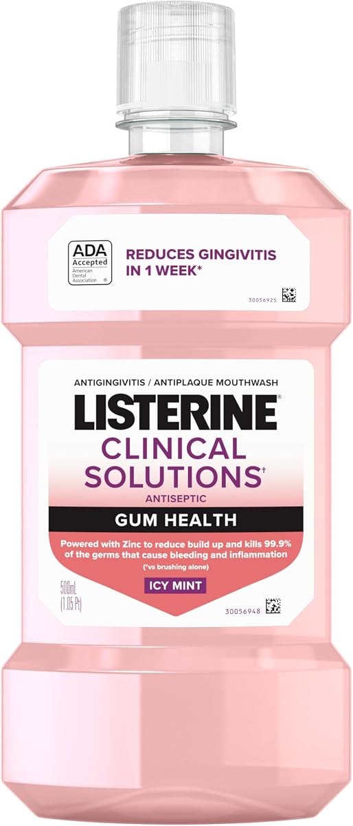 Listerine Clinical Solutions Enjuague bucal para la salud de las encías, 16.9 fl. onzas/500 ml | Enjuague bucal antigingivitis y antiplaca, reduce la gingivitis en 1 semana*, aceptado por la ADA, mata gérmenes, sabor a menta helada