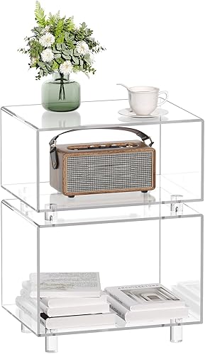 HMYHUM Mesita de noche acrílica para espacios pequeños, 15.7 pulgadas de largo x 11.8 pulgadas de ancho x 21.7 pulgadas de alto, mesita de noche