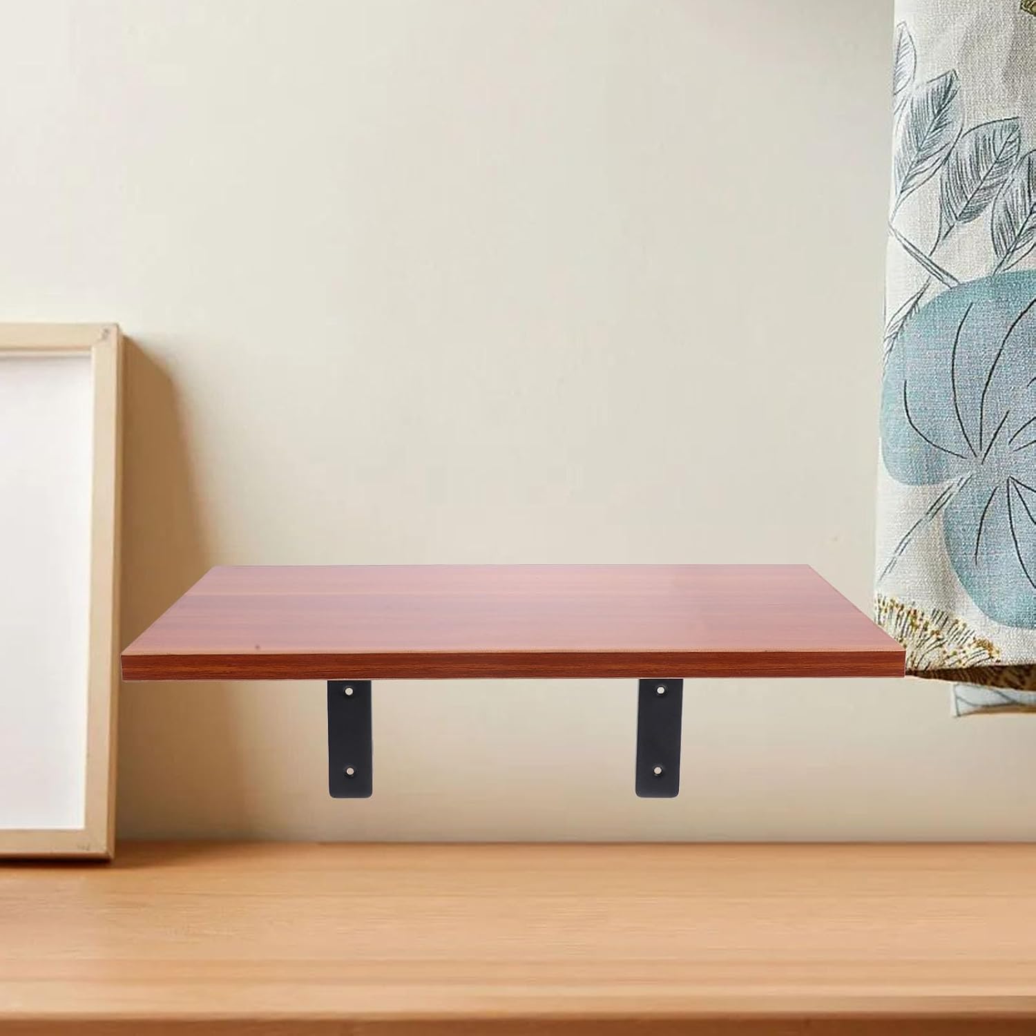 PRETYZOOM Floating Shelf Brackets Heavy Duty Metal Corner Angle Brackets with Black Wooden Board 2pcs 250x200mm and 40x30cm for Wall Mounted Storage and Home Décor