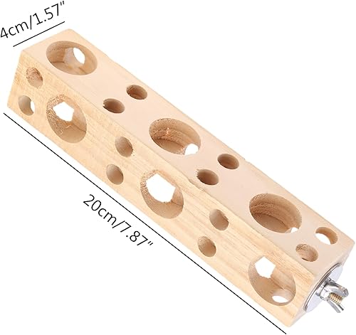 Miniatura 2 de Juguete para masticar pájaro, bloque de madera natural con agujeros, juguete de forrajeo para conure periquito, cacatúa, agapornis, madera para