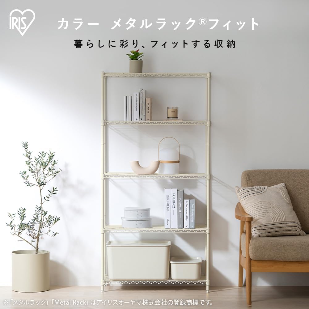 Iris Ohyama CMF-75150 Color Metal Rack Fit, 5 Tiers, Width 29.5 x Depth 11.8 x Height 59.1 inches (75 x 30 x 151 cm), Matte White