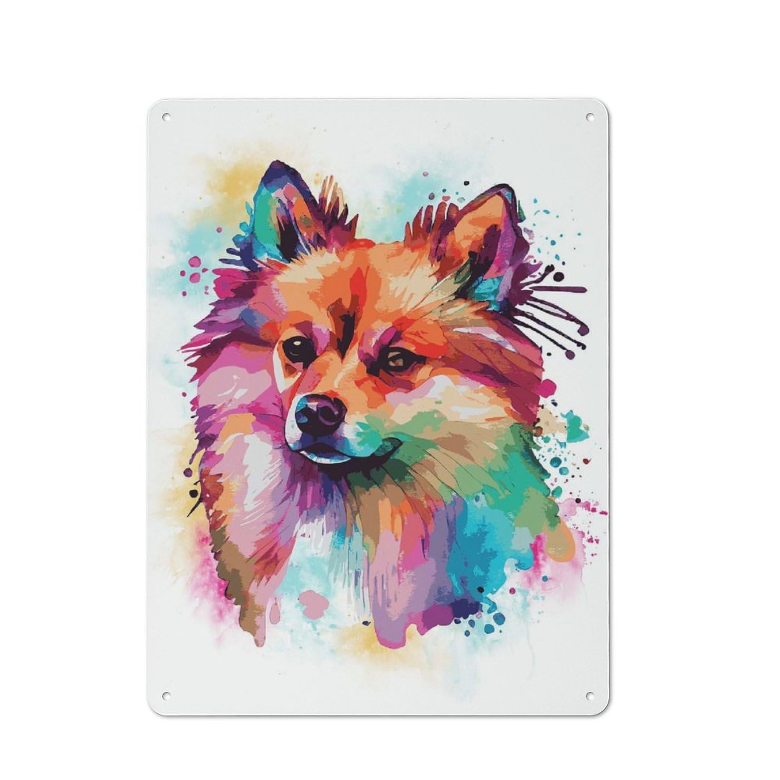 Nostalgic Watercolor Spitz Painting Metal Wall Sign 40x30cm, Classic Pub Decor for Bar, Kitchen, Garage Or Games Room