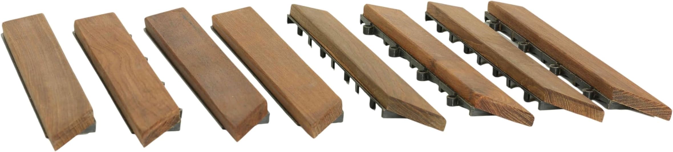 Bare Decor BARE-WF2011 EZ Trim Interlocking Flooring in Solid Teak Wood (Set of 8), Oiled Finish, Brown, 8 Corner Piece
