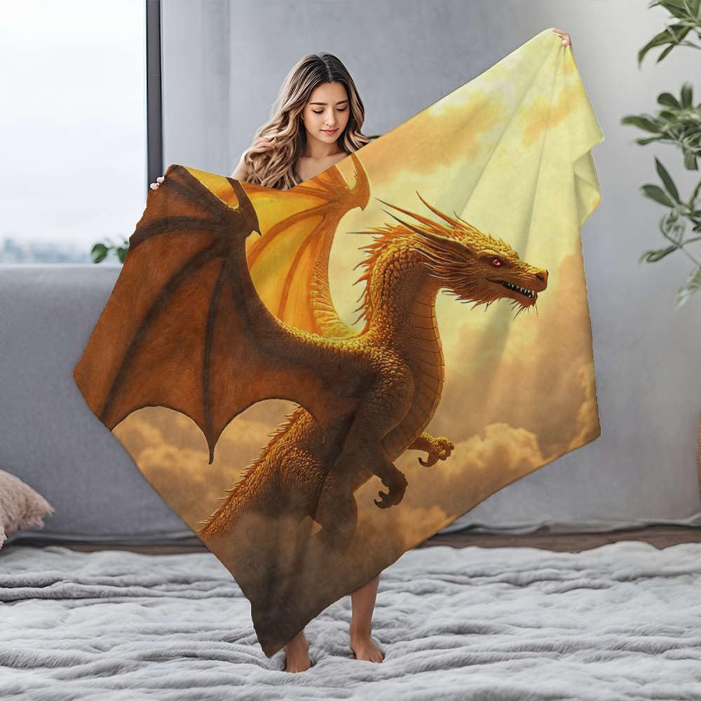 Couverture pour chiot en flanelle motif dragon doré 150x200 cm