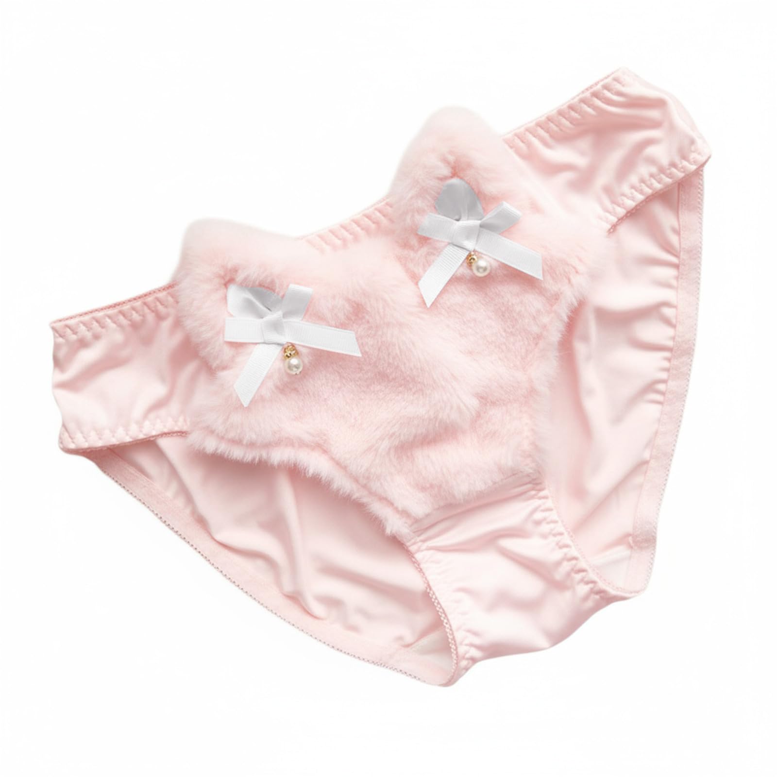 Woedpez Cats Ear Bowknot Accent Ladies' Furry Plush Panties Underwear Japanese Anime Kitten Lingerie Briefs Intimates Hipsters Cute Cats Ear Women's Lingerie Thong
