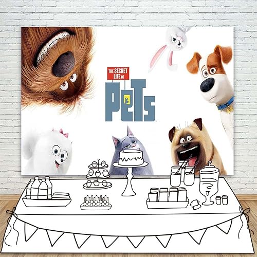 Miniatura 2 de Telón de fondo The Secret Life of Pets de vinilo de 5 x 3 pies, suministros de fiesta de cumpleaños, decoración de mesa de pastel, decoración de