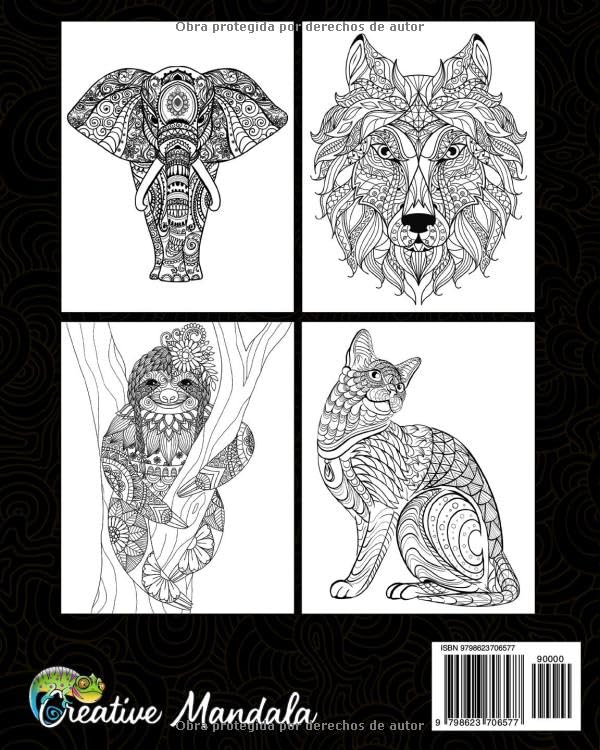 Miniatura 2 de 100 Animal Mandalas Para Colorear Libro para colorear para adultos con patrones de animales y mandalas (Leones, elefantes, búhos, caballos, perros,