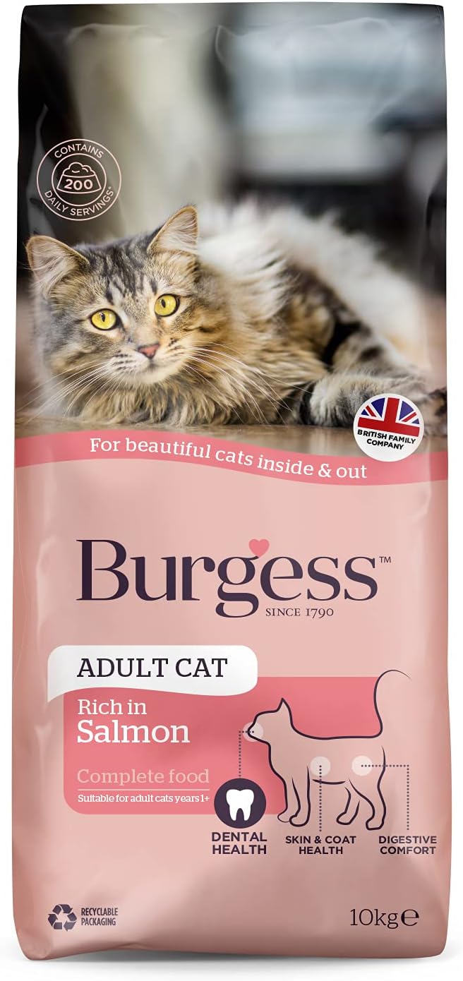 Burgess Dry Cat Food for Adult Cats Rich in Salmon, 10 kg Amazon.co