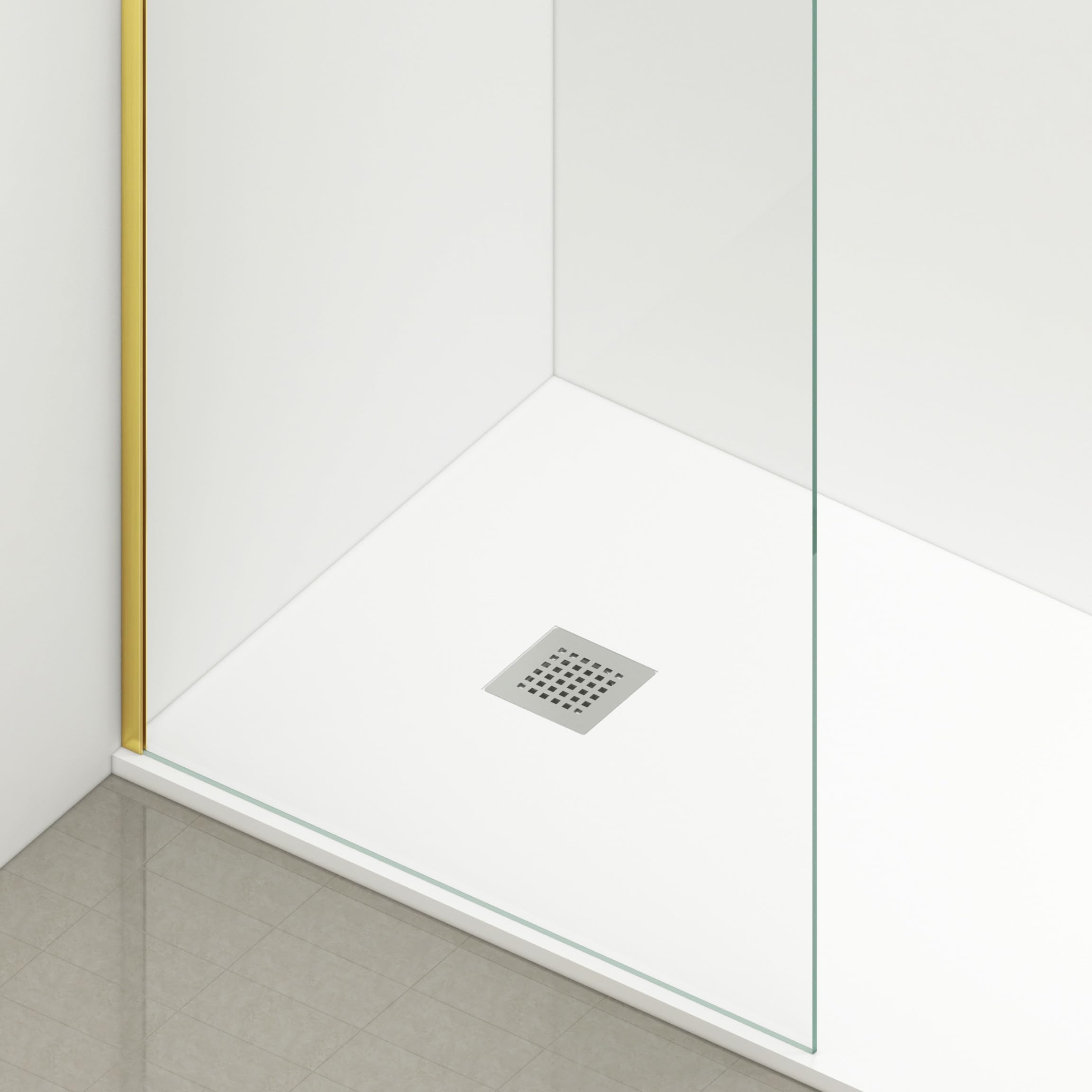 Mampara de Ducha Dorada 50 x 200 cm - Panel Fijo de Cristal Templado 8 mm con Tratamiento Antical Easy Clean - Instalación Reversible Izquierda/Derecha - Ideal para Ducha de Obra Walk-In