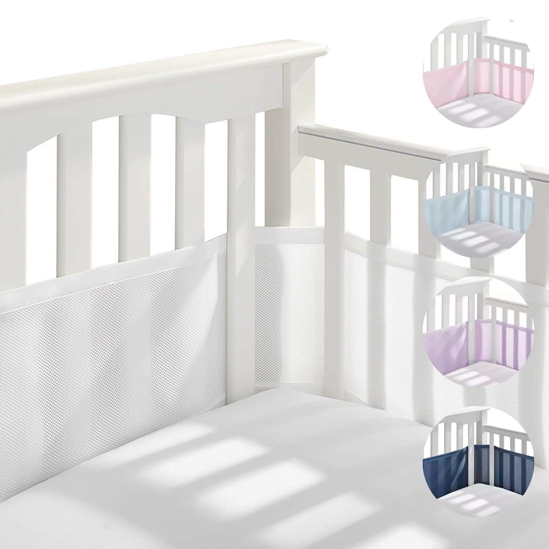 Tour de lit bébé - Contour de lit 3D - Respirant - Anti-allergie et Antistatique (blanc)