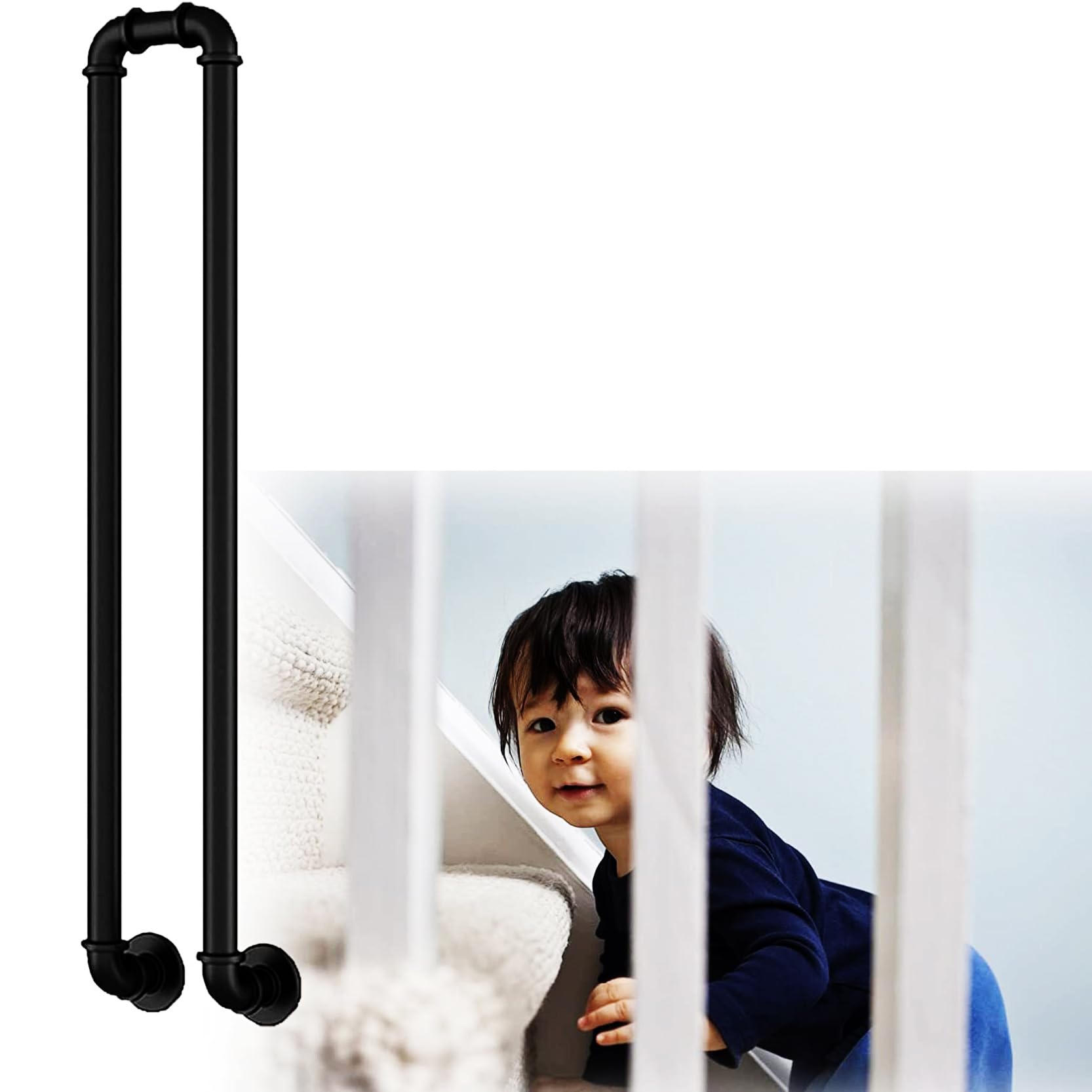 FKXSXAZ Indoor and Outdoor Stair Handrails, Industrial Safety Grab Bars Rails Fence Support Pole, Side Mounted Wrought Iron Step Hand Railing (1 Pcs)(Size:55cm/21.7in)