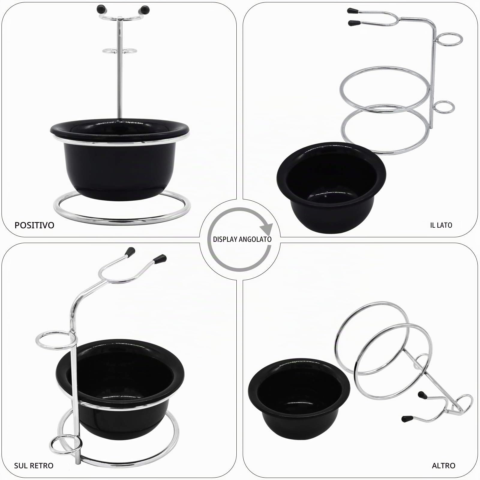 Kit di rasatura per uomo, set universale in acciaio inox con ciotola da barba, il miglior supporto per rasoio di sicurezza, per rasoi manuali, lame, pennello da barba, ciotola da barba