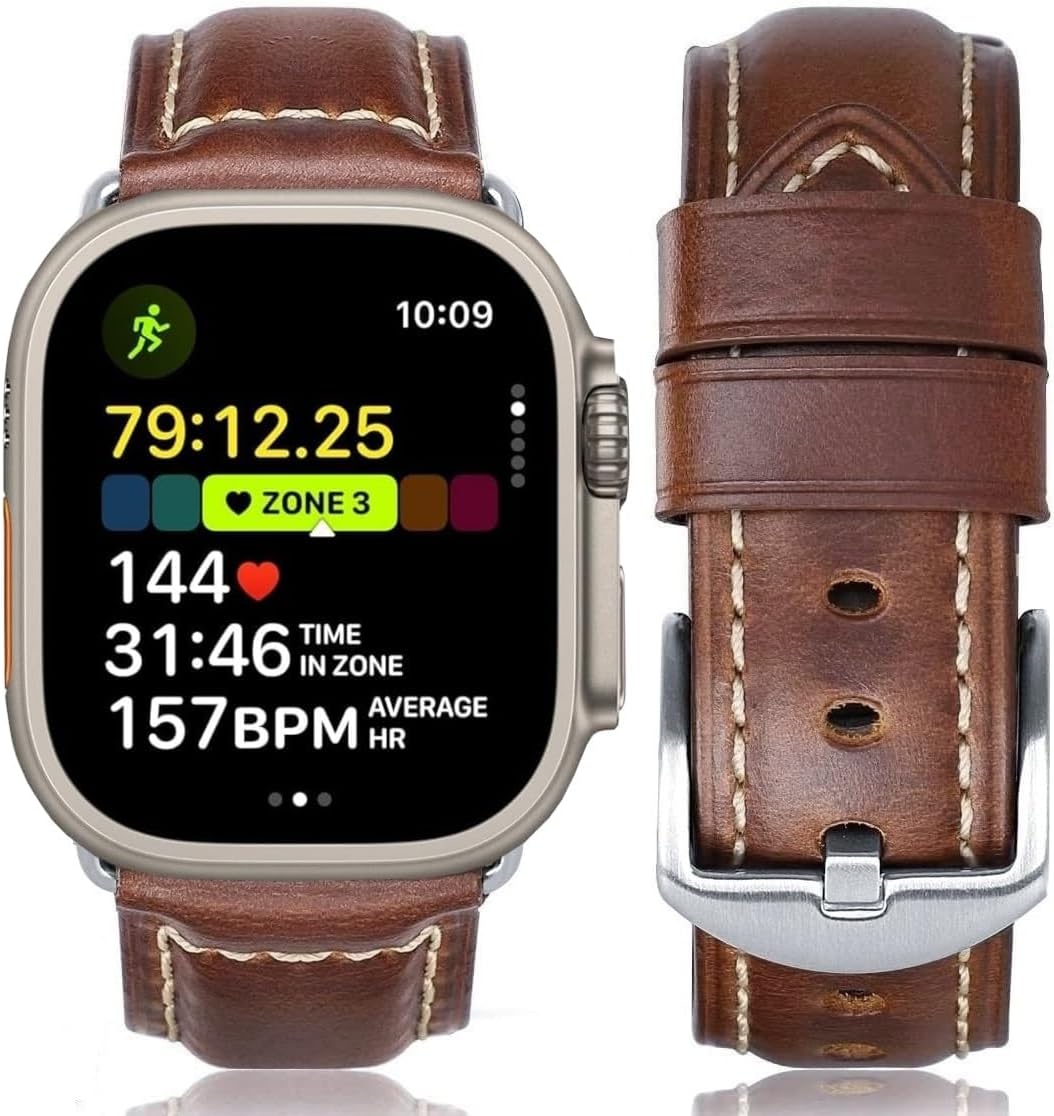 HUAFIY Compatible for Apple Watch Bands 42mm 44mm45mm46mm 49mm 38mm 40mm41mm, Genuine Leather Band Strap for iWatch Series 11/10/9/8,7,6,5,4,3,2,1, Ultra3 2 1