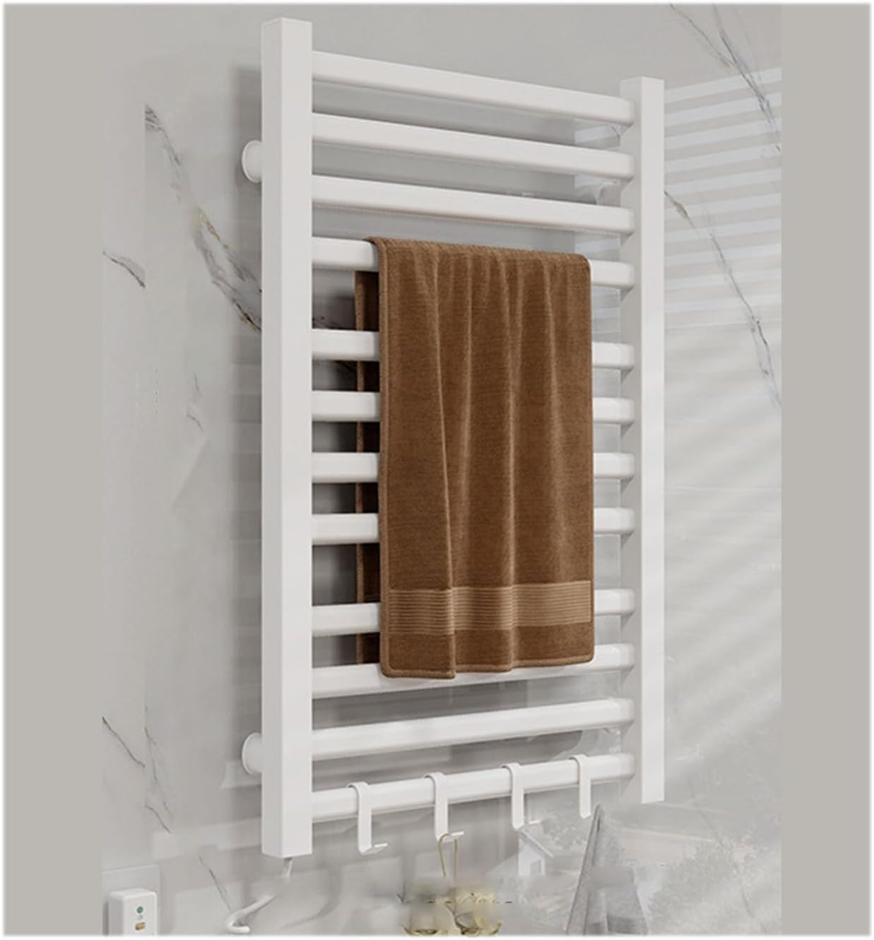 Electric Heated Towel Rack with Detachable Hook,Rack Plug-in,Towel Dryer for Bathroom Wall Mounted,Black,Plug in Left